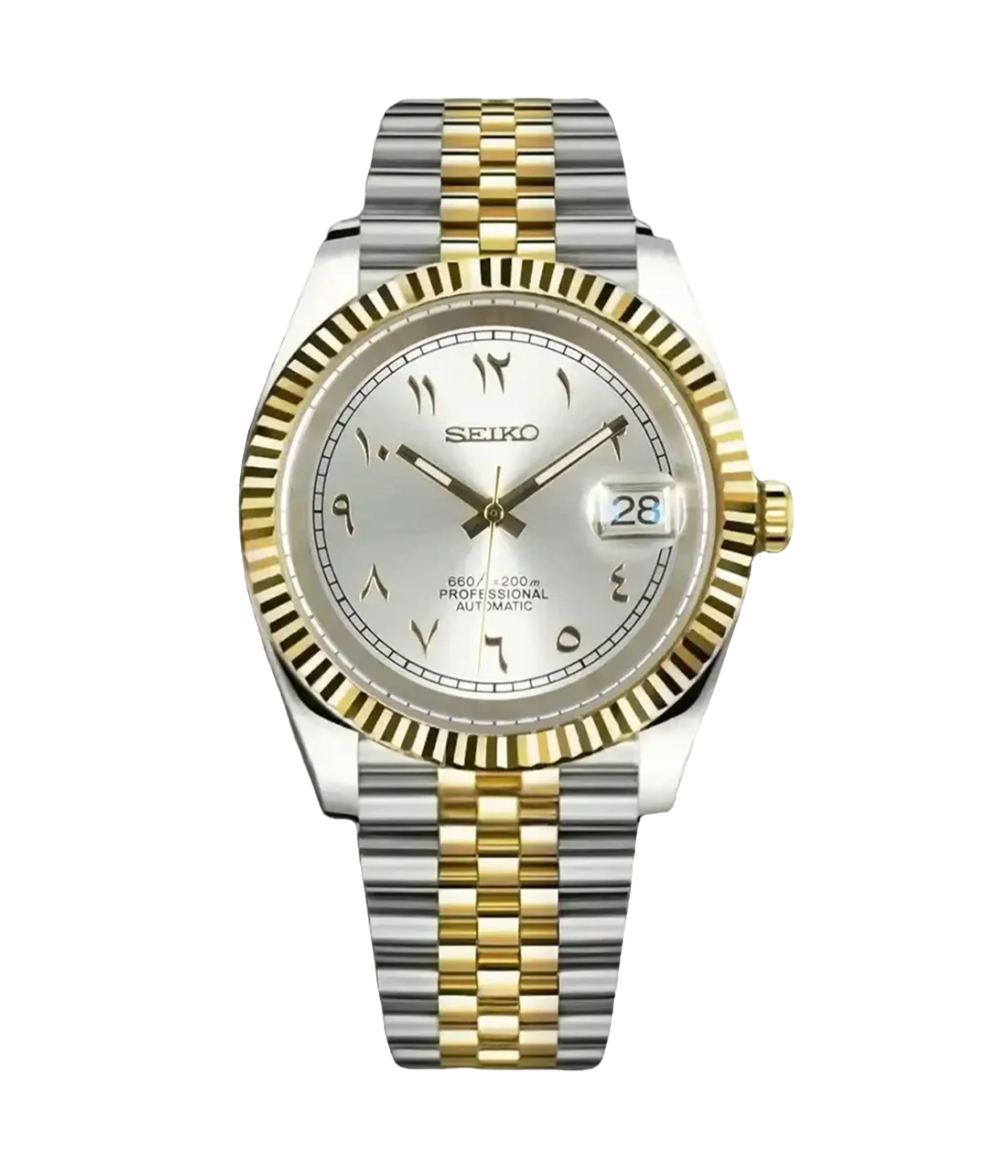 Seiko Mod Datejust Twotone Arabic Silver