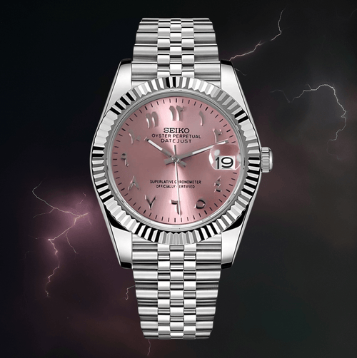 Seiko Mod Datejust Arabic Pink - Watches By Cody