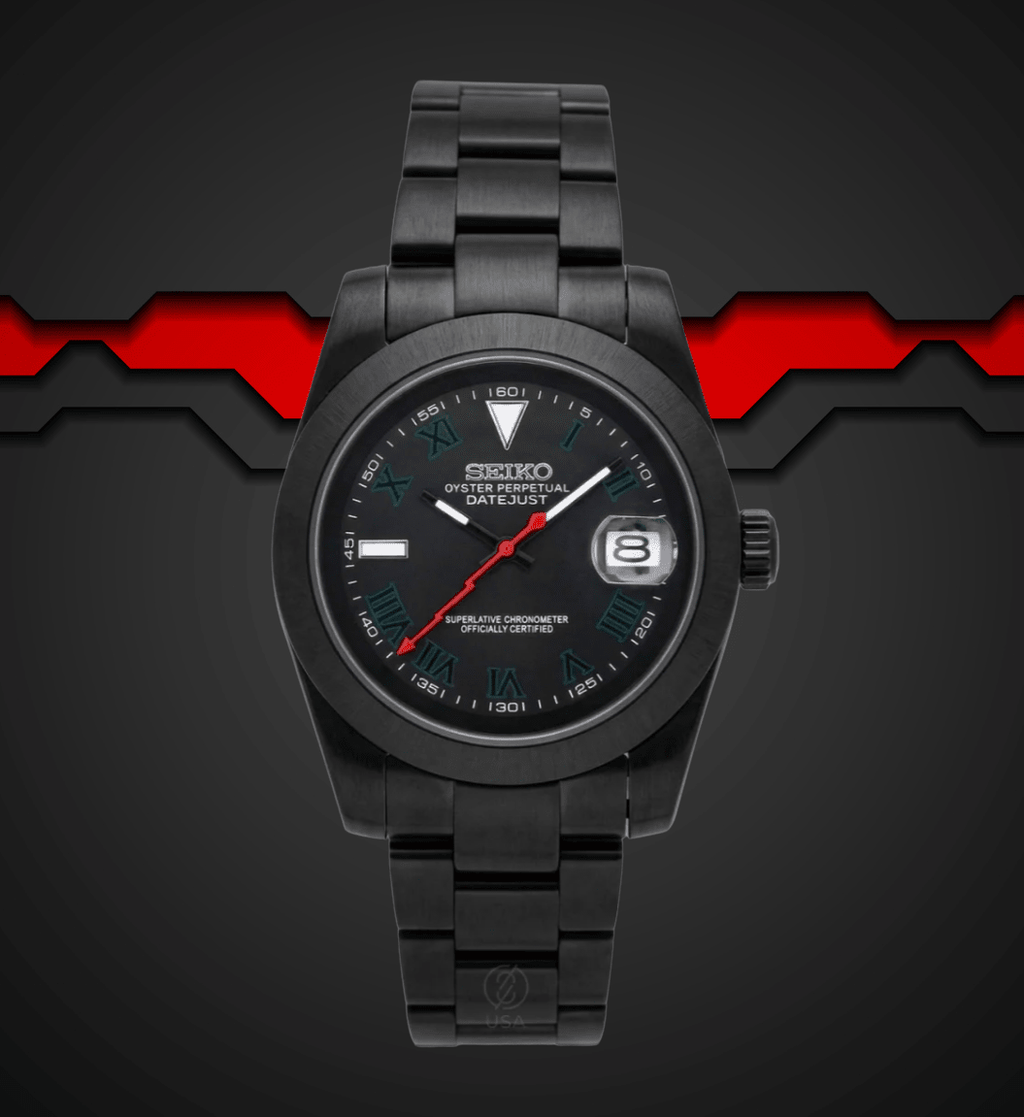 Seiko Mod Datejust Black Red Lightning - Watches By Cody