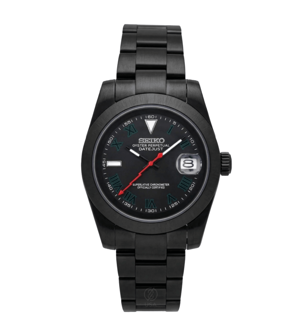 Seiko Mod Datejust Black Red Lightning - Watches By Cody