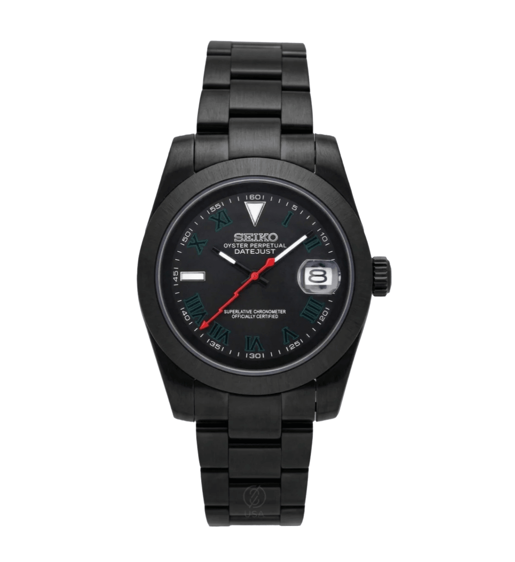 Seiko Mod Datejust Black Red Lightning - Watches By Cody