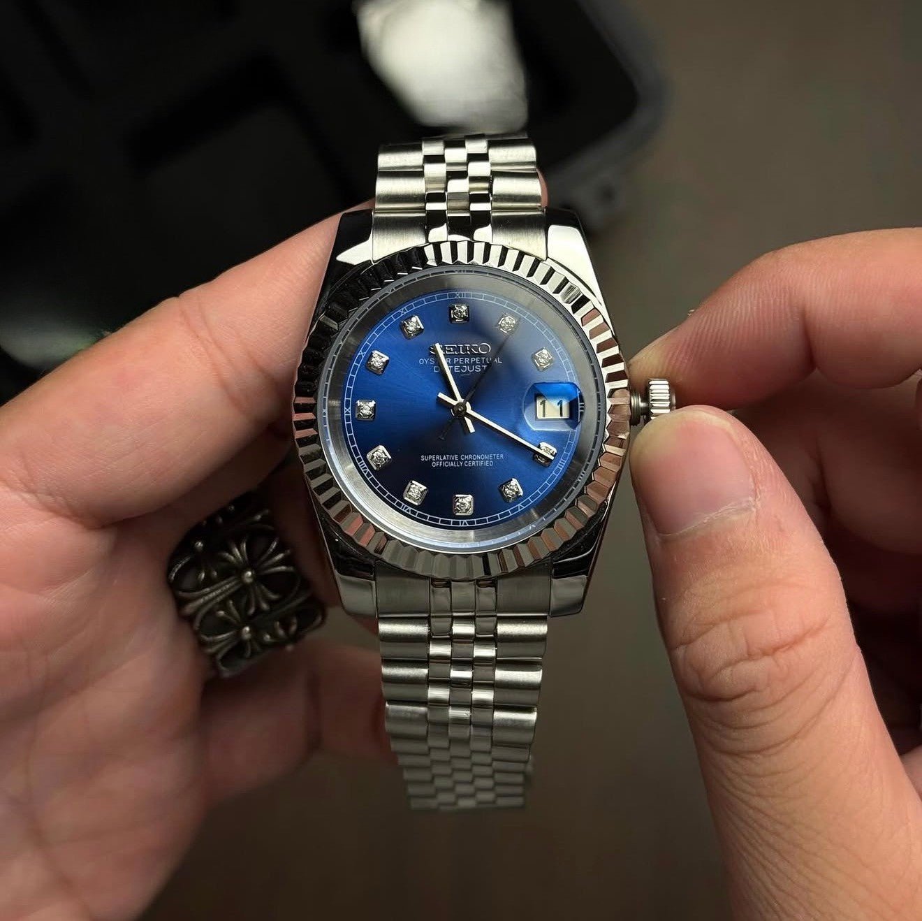 Seiko Mod Datejust Blue Gem - Watches By Cody