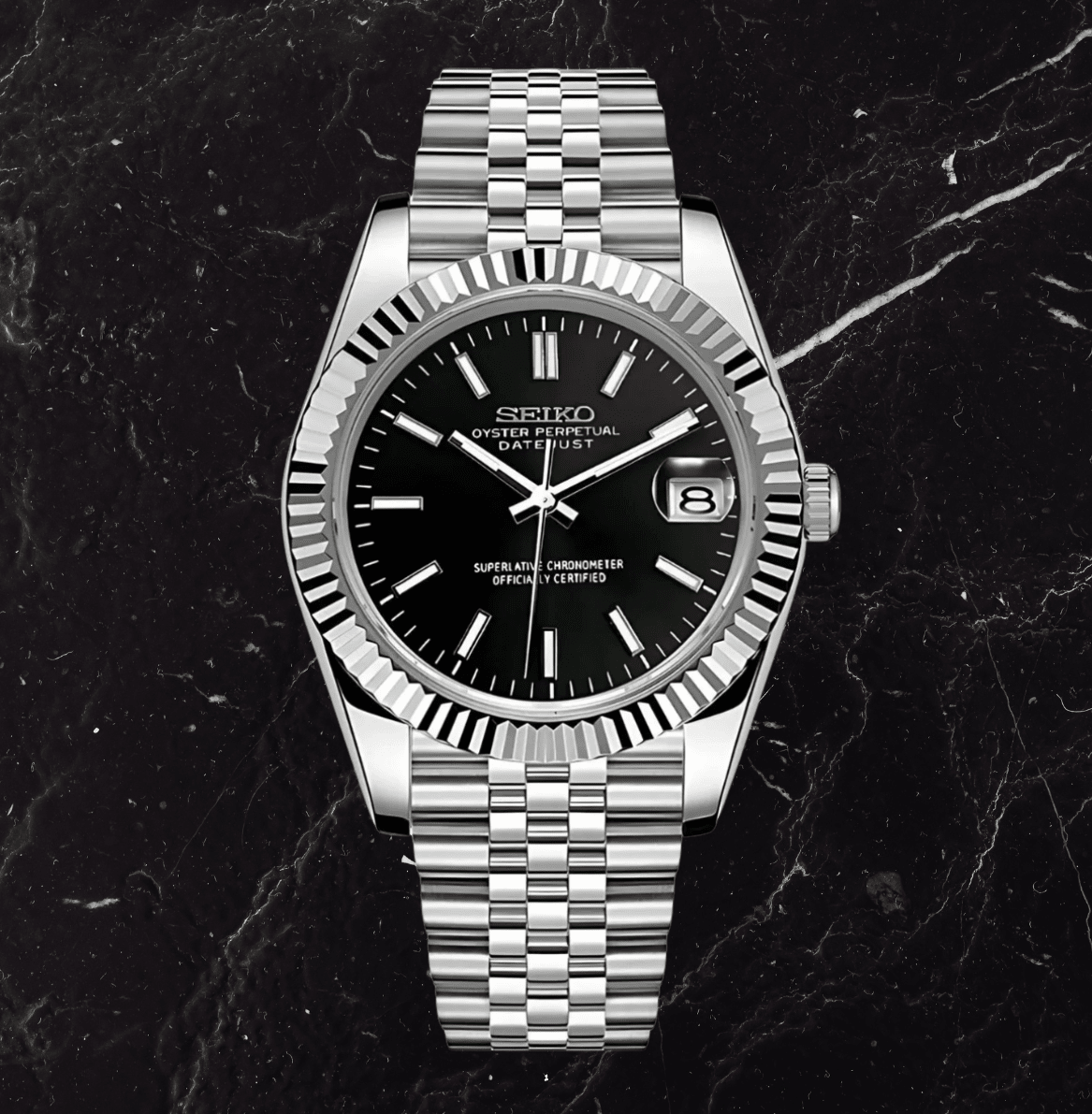 Seiko Mod Datejust Classic Black - Watches By Cody