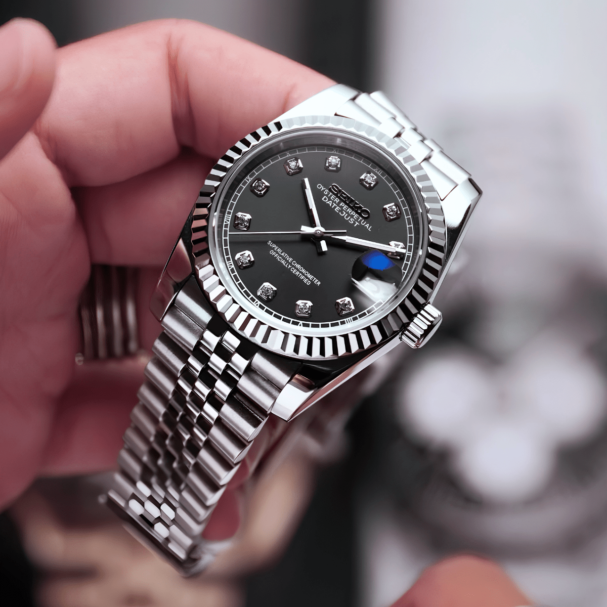Seiko Mod Datejust Gem Black - Watches By Cody