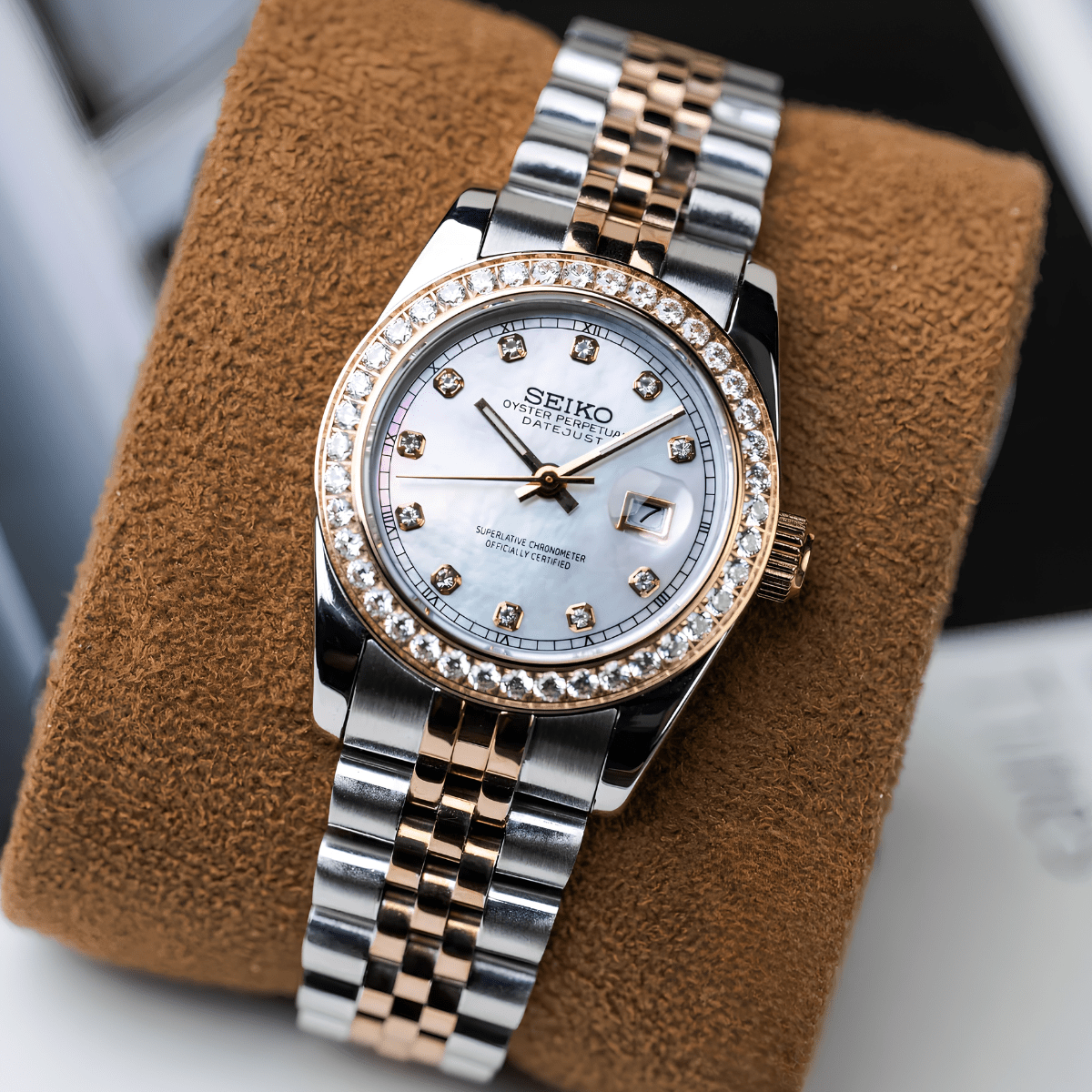 Seiko Mod Datejust Lady Twotone Gem White - Watches By Cody