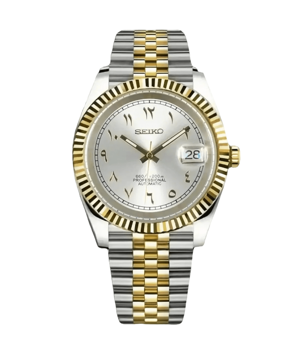 Seiko Mod Datejust Twotone Arabic Silver - Watches By Cody