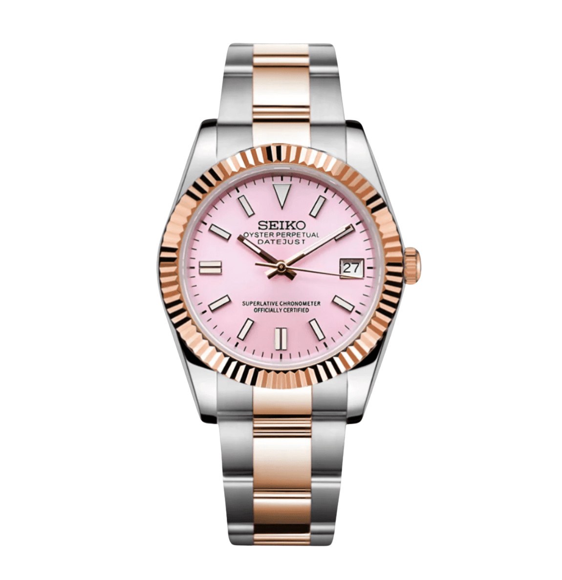 Seiko Mod Datejust Twotone Pink - Watches By Cody