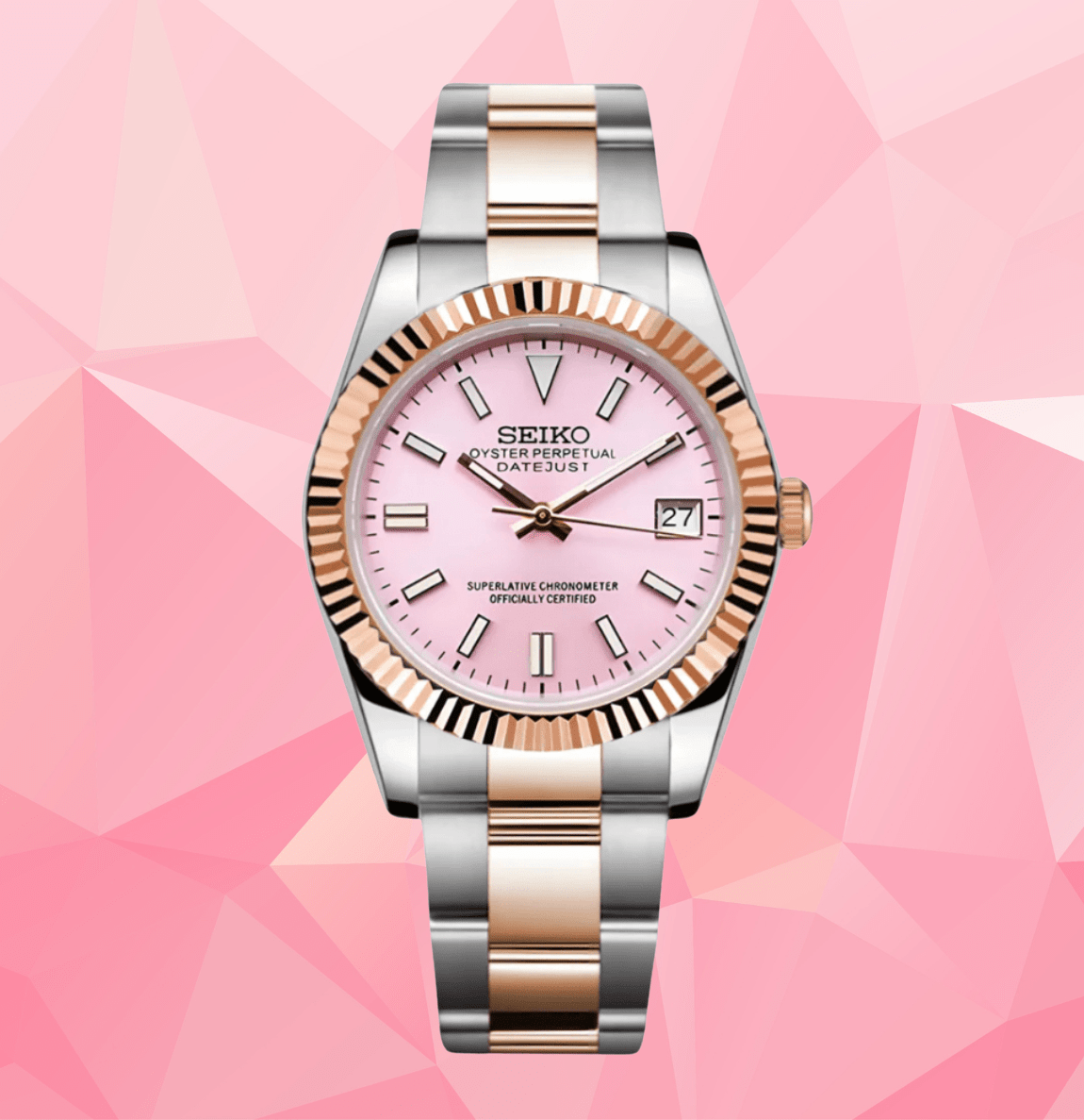 Seiko Mod Datejust Twotone Pink - Watches By Cody