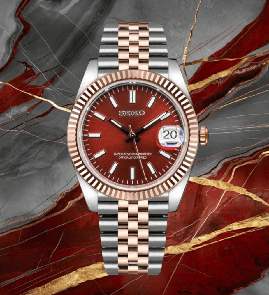 Seiko Mod Datejust Twotone Red - Watches By Cody