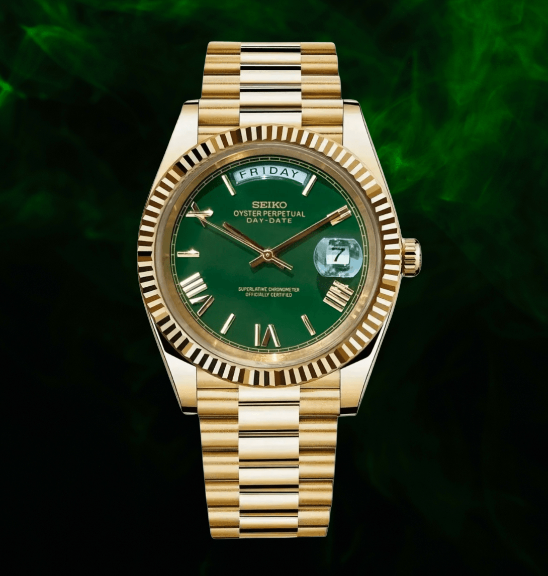 Seiko Mod Day - Date Gold Green Roman - Watches By Cody