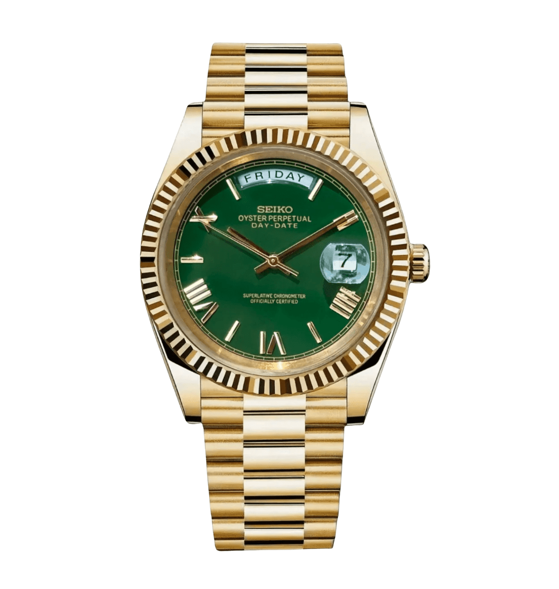 Seiko Mod Day - Date Gold Green Roman - Watches By Cody
