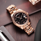 Seiko Mod Day-Date Gold Roman Black - Watches By Cody