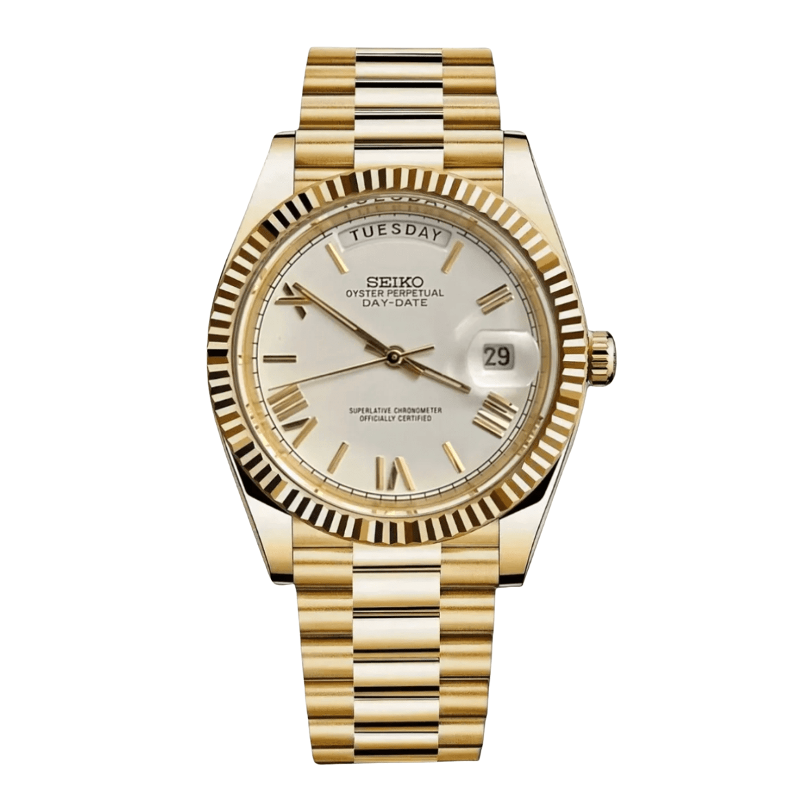 Seiko Mod Day - Date Gold White - Watches By Cody
