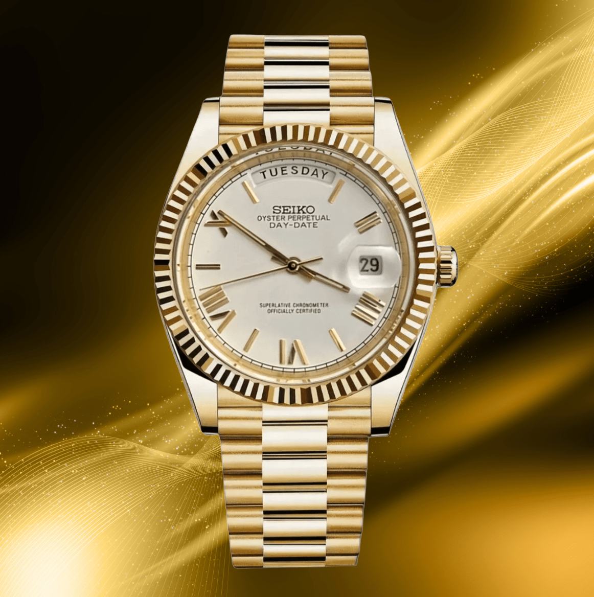 Seiko Mod Day - Date Gold White - Watches By Cody