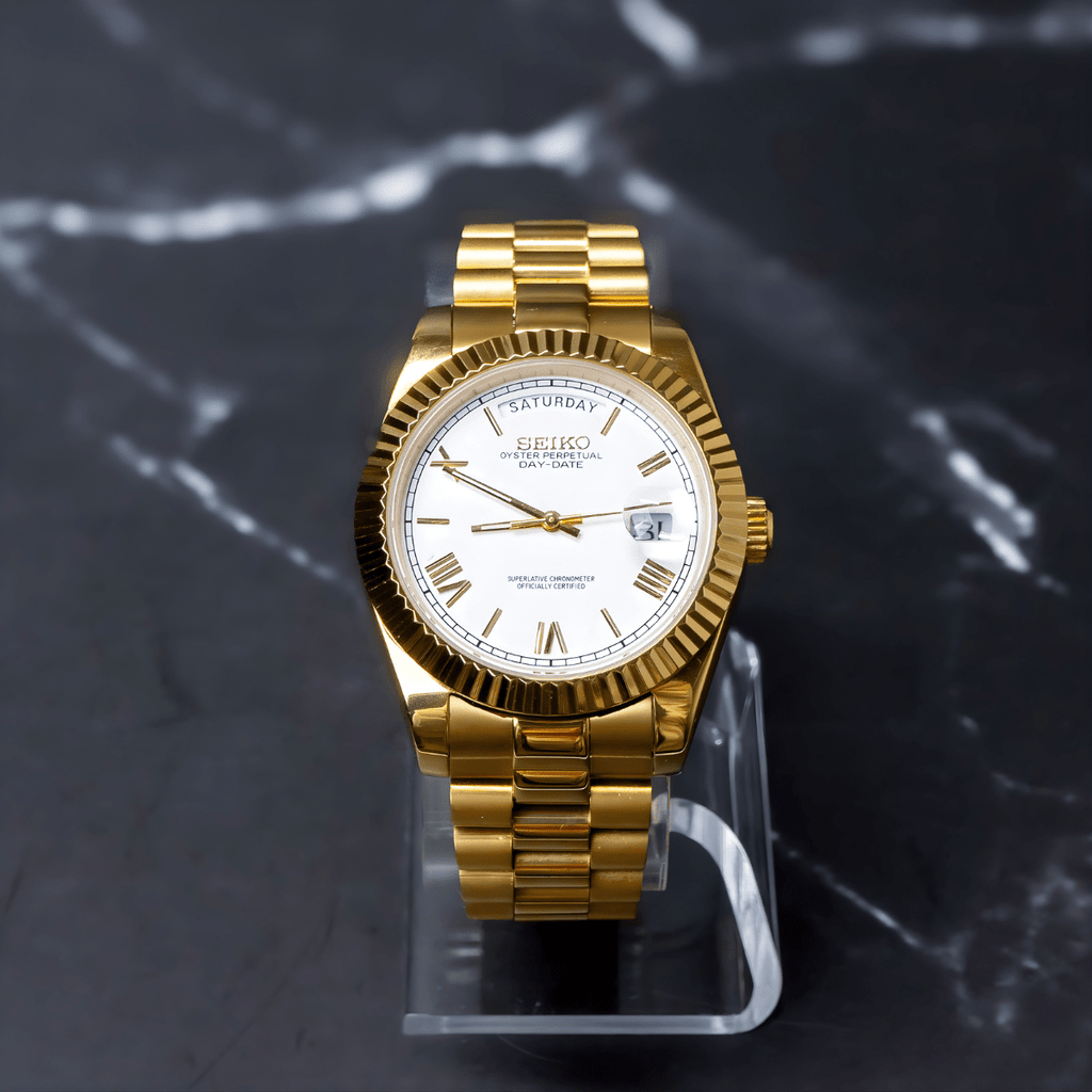 Seiko Mod Day - Date Gold White - Watches By Cody