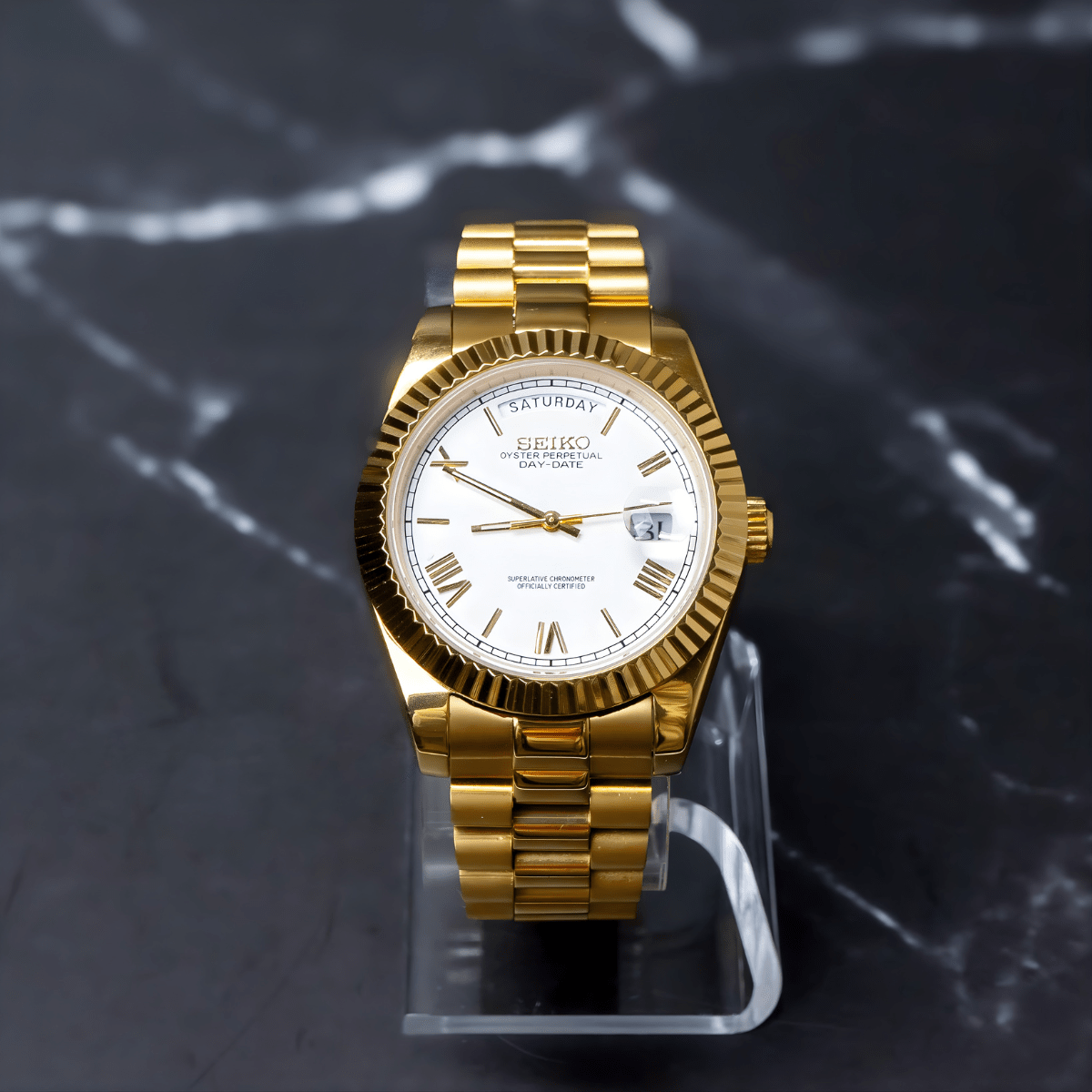 Seiko Mod Day - Date Gold White - Watches By Cody