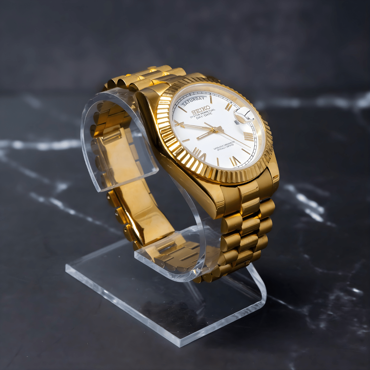 Seiko Mod Day - Date Gold White - Watches By Cody