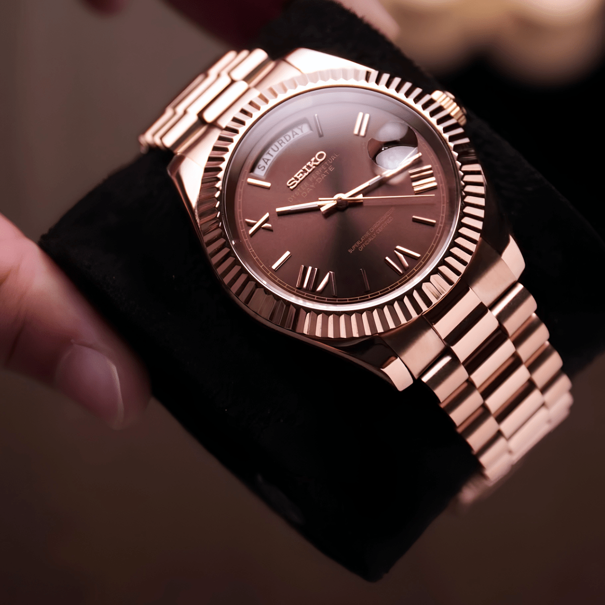 Seiko Mod Day-Date RG Roman Chocolate - Watches By Cody