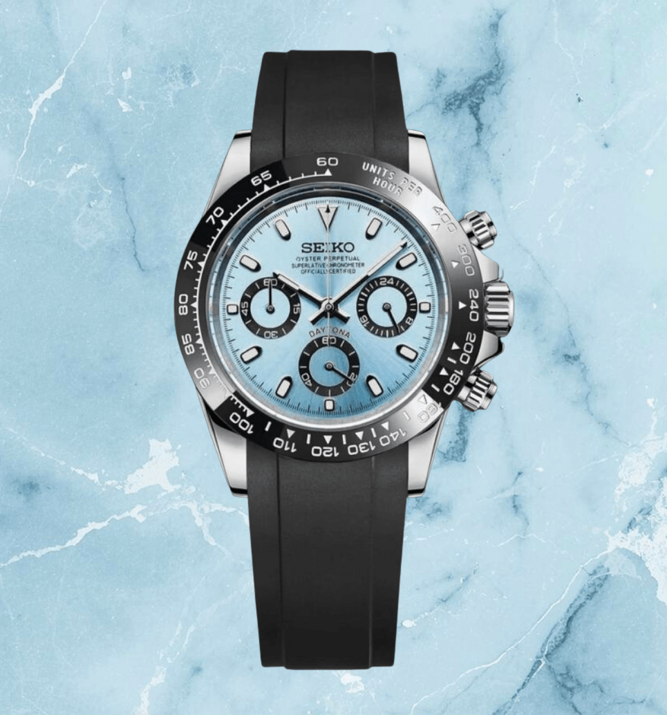 Seiko Mod Daytona Panda Ice Blue Ceramic - Watches By Cody