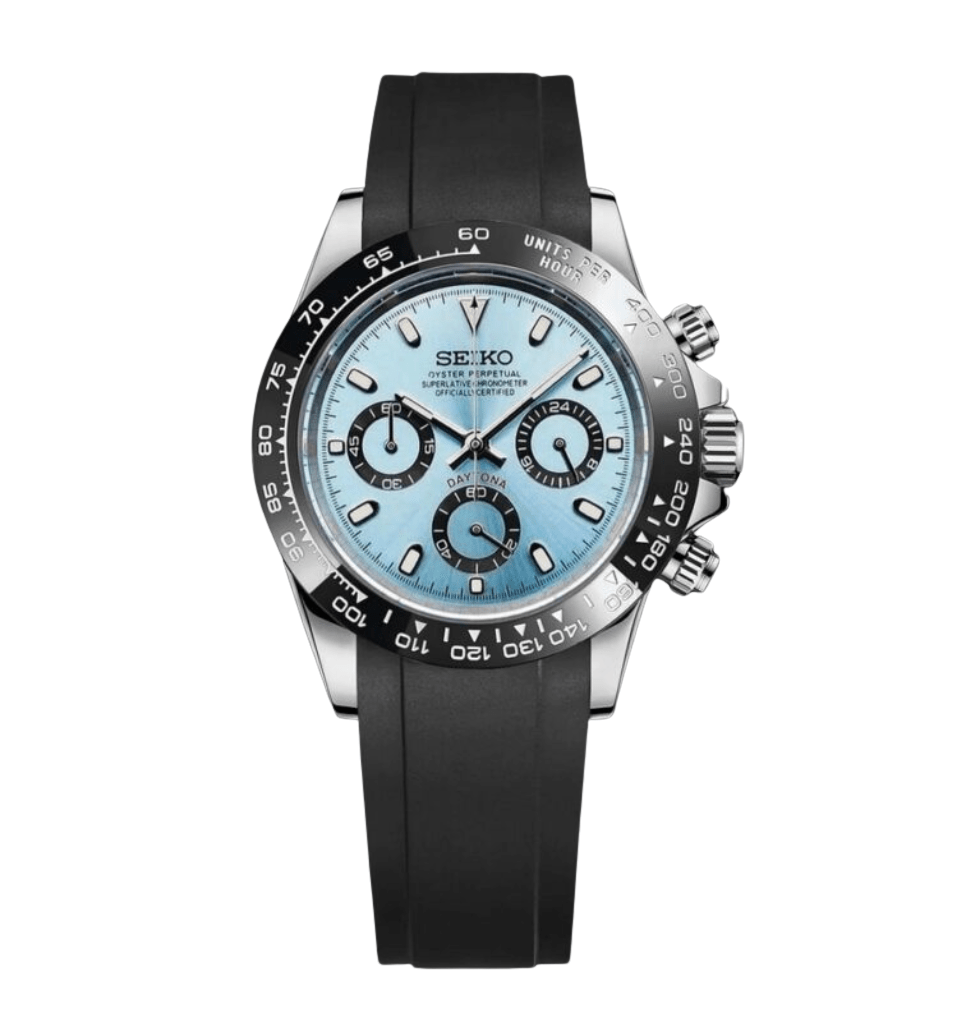 Seiko Mod Daytona Panda Ice Blue Ceramic - Watches By Cody