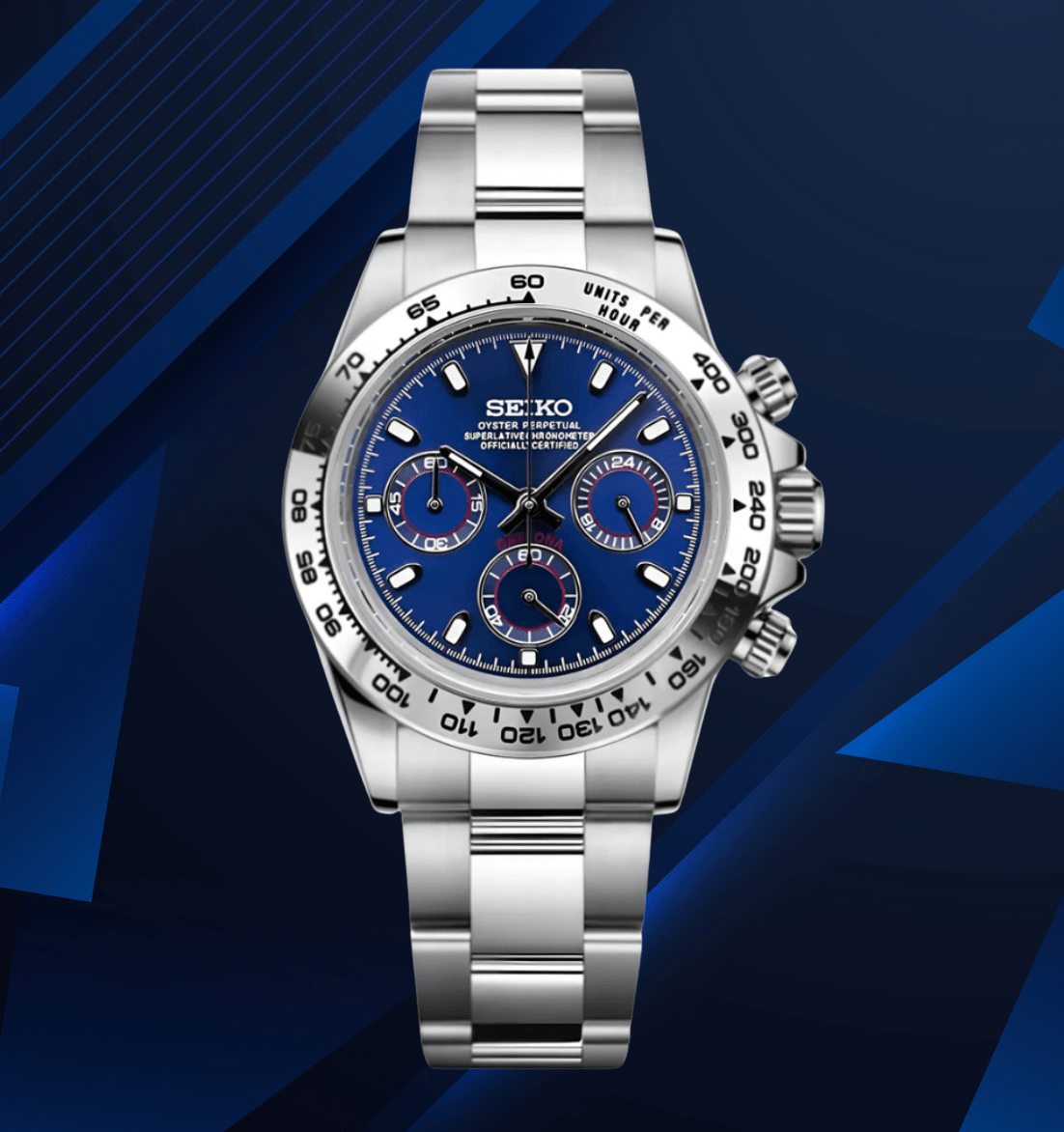 Seiko Mod Daytona Platinum Blue - Watches By Cody