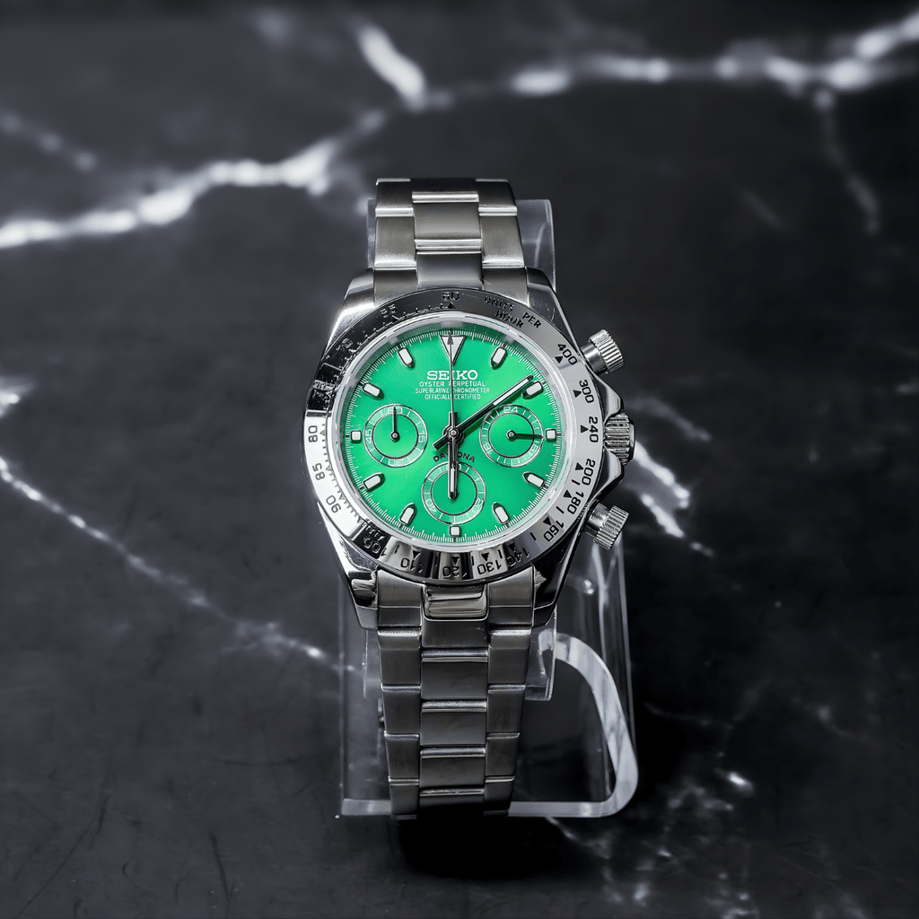Seiko Mod Daytona Platinum Green - Watches By Cody
