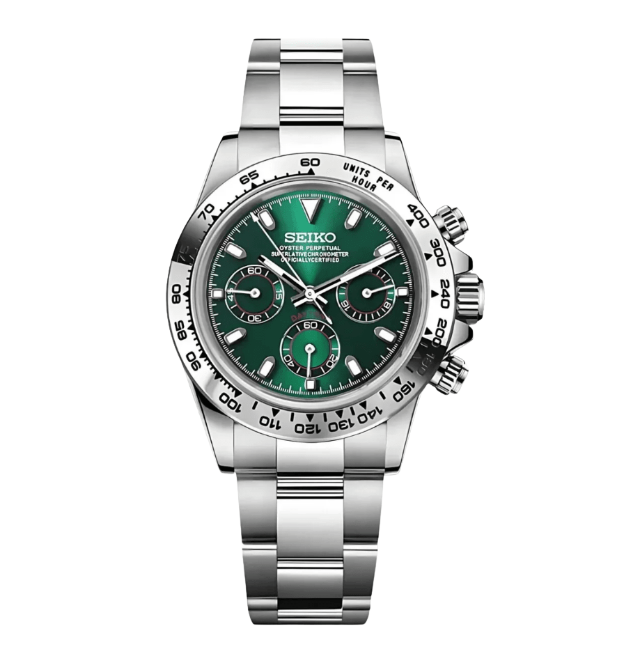 Seiko Mod Daytona Platinum Green - Watches By Cody