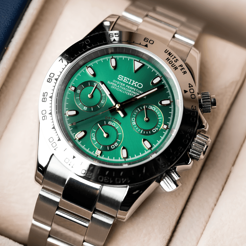 Seiko Mod Daytona Platinum Green - Watches By Cody