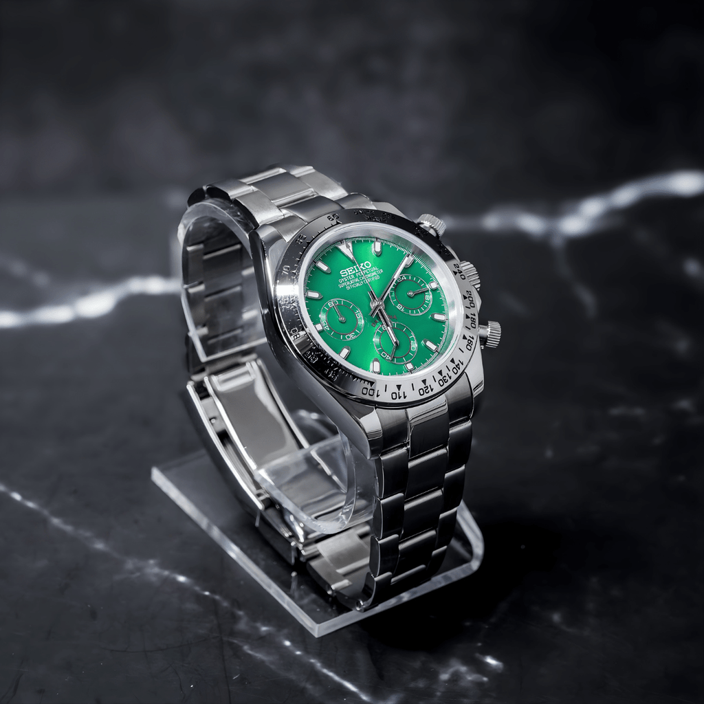 Seiko Mod Daytona Platinum Green - Watches By Cody