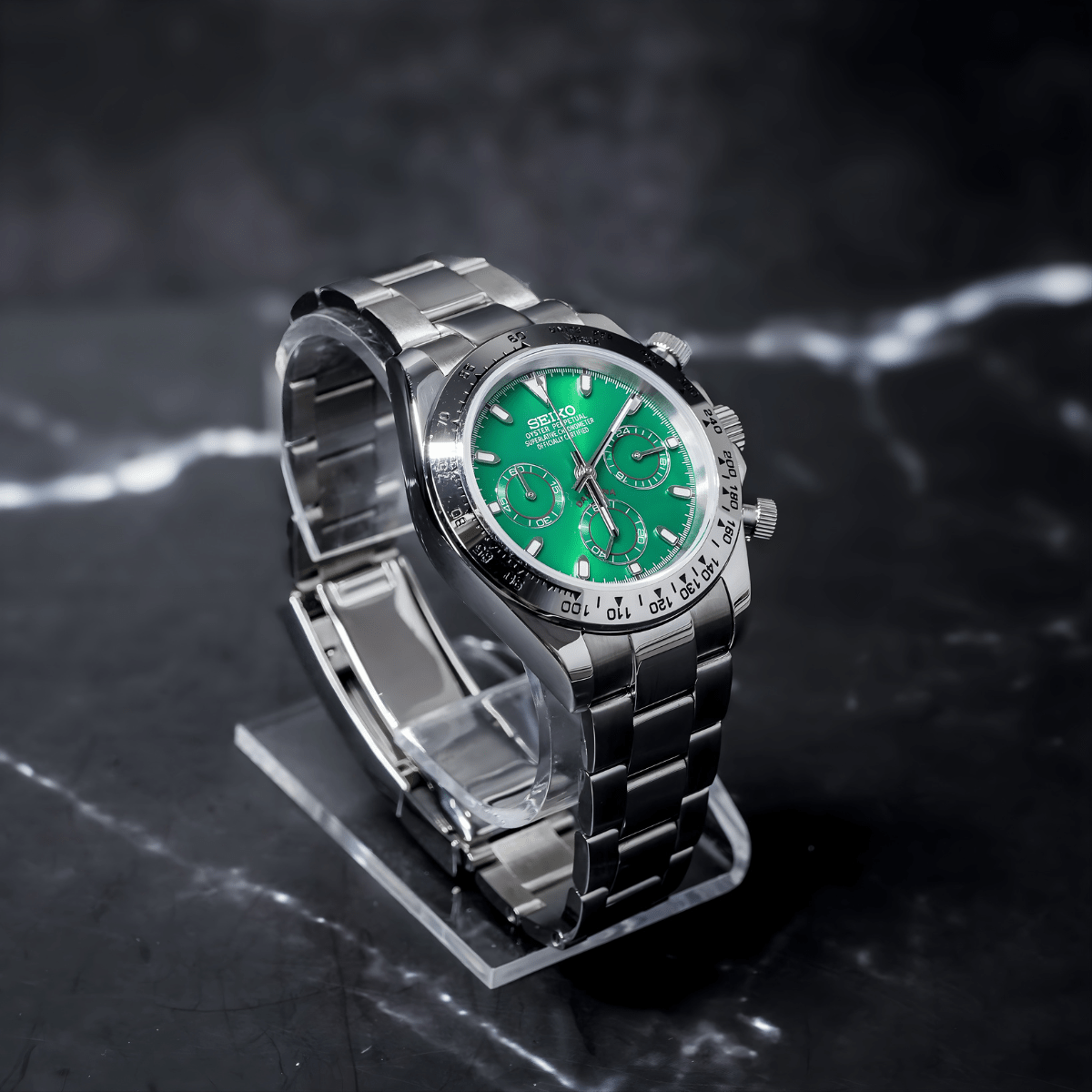 Seiko Mod Daytona Platinum Green - Watches By Cody