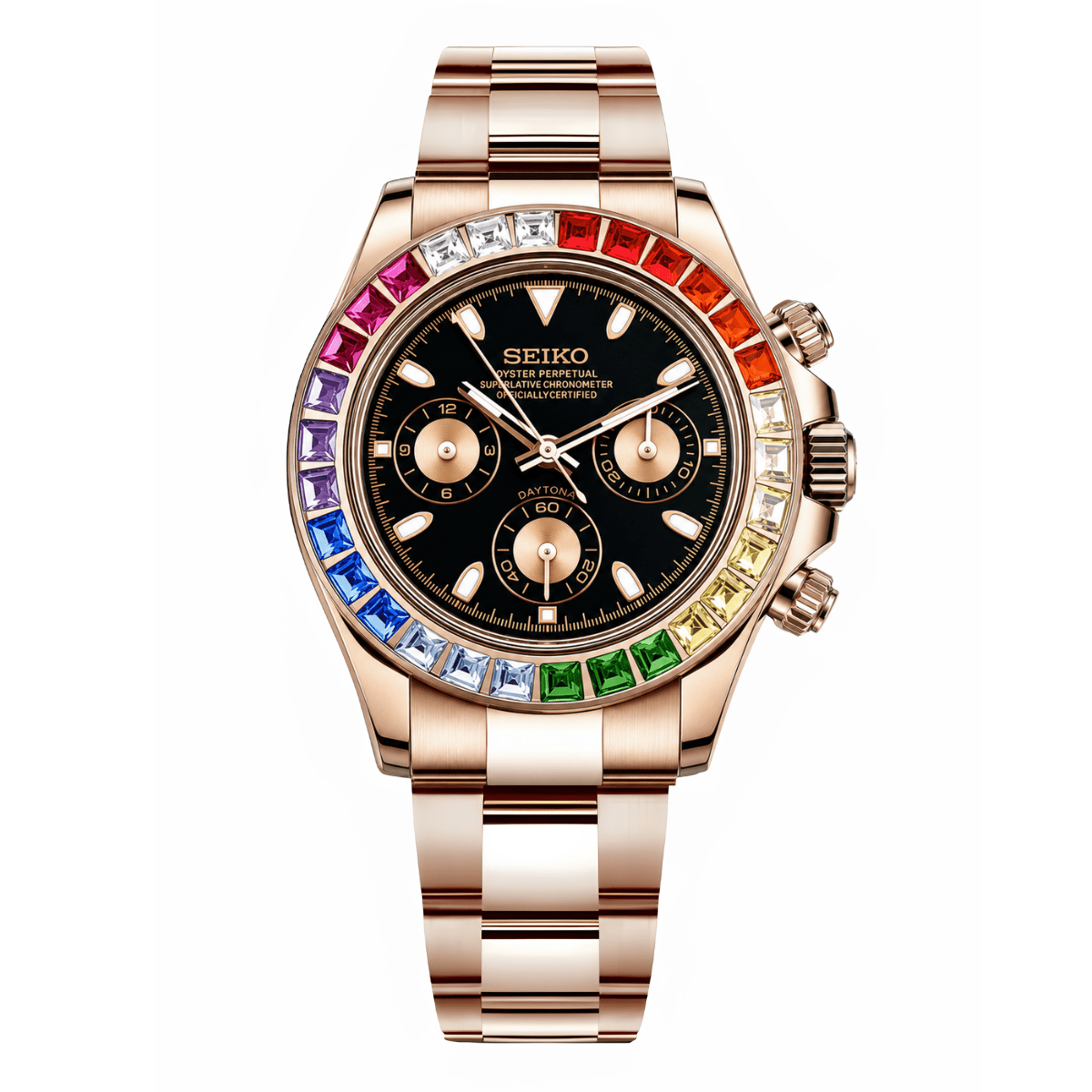 Seiko Mod Daytona Rainbow Rose Gold - Watches By Cody