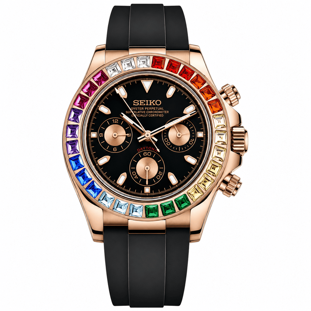 Seiko Mod Daytona Rainbow Rose Gold - Watches By Cody