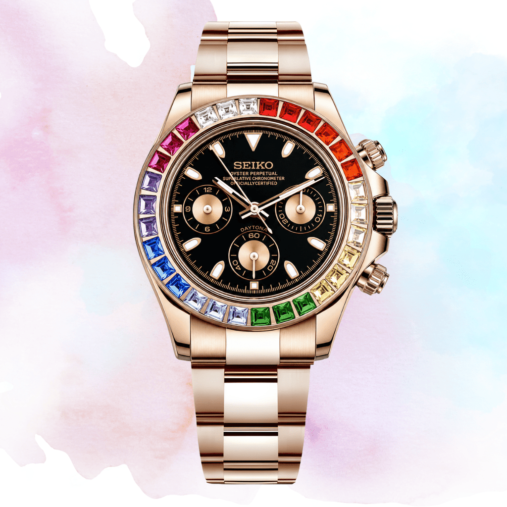 Seiko Mod Daytona Rainbow Rose Gold - Watches By Cody
