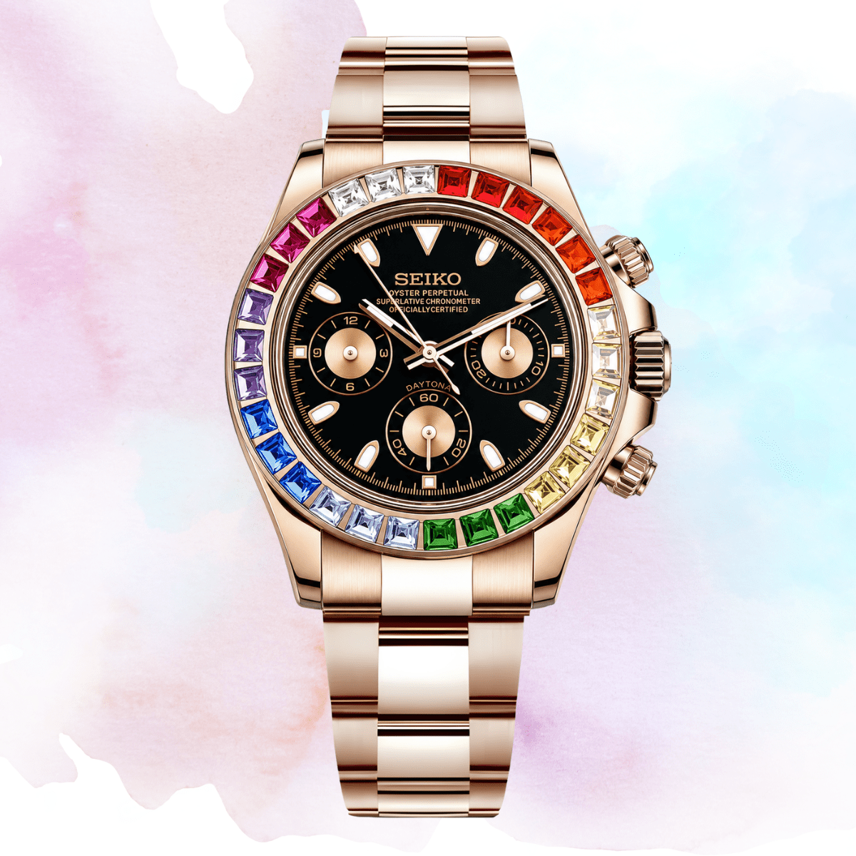 Seiko Mod Daytona Rainbow Rose Gold - Watches By Cody