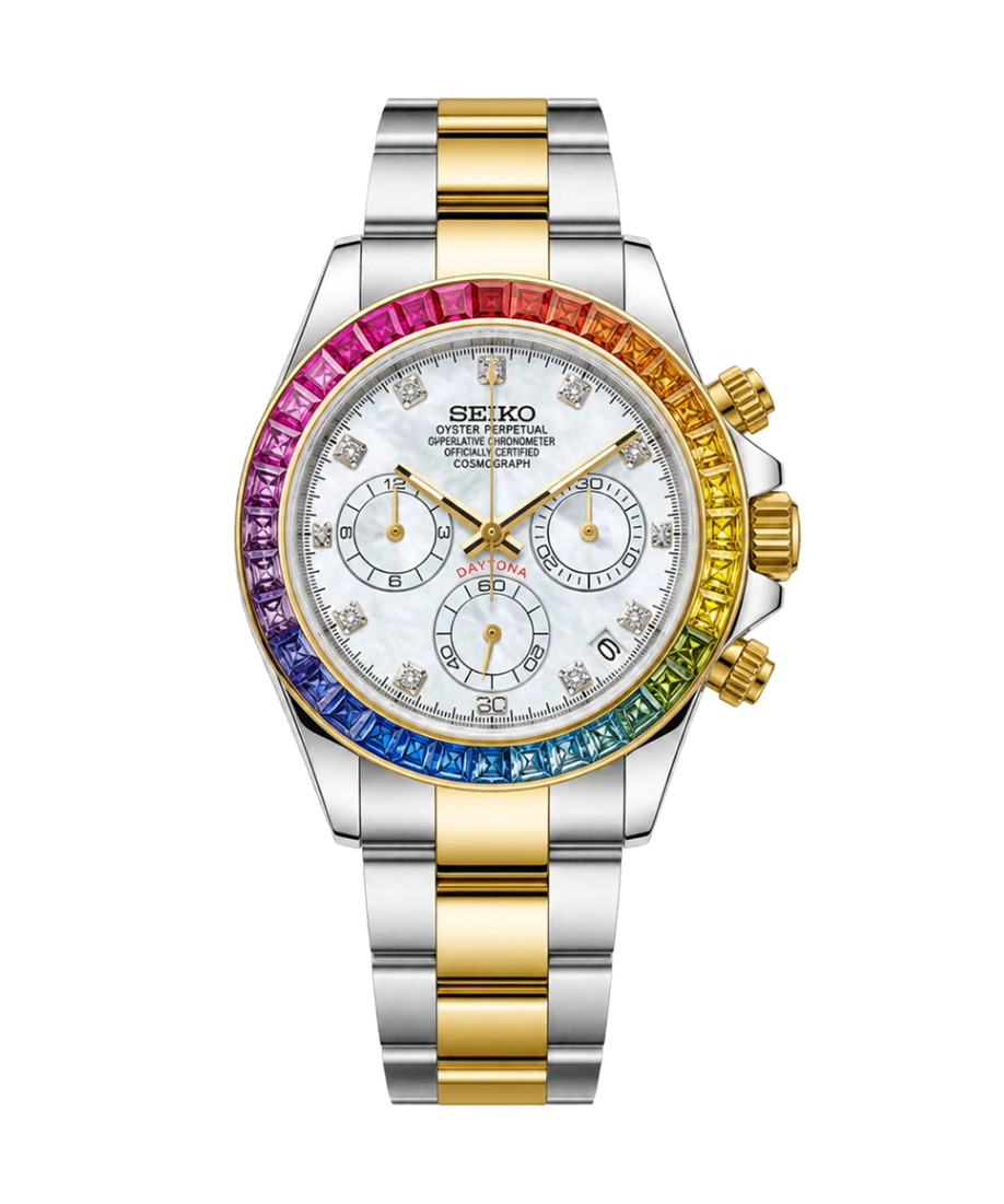 Seiko Mod Daytona Rainbow Twotone Gem White - Watches By Cody