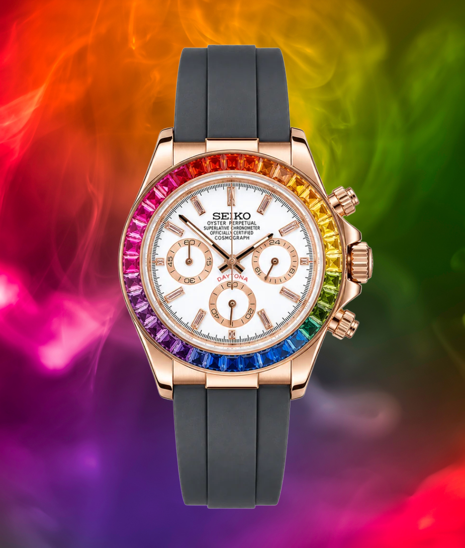 Seiko Mod Daytona Rainbow White - Watches By Cody