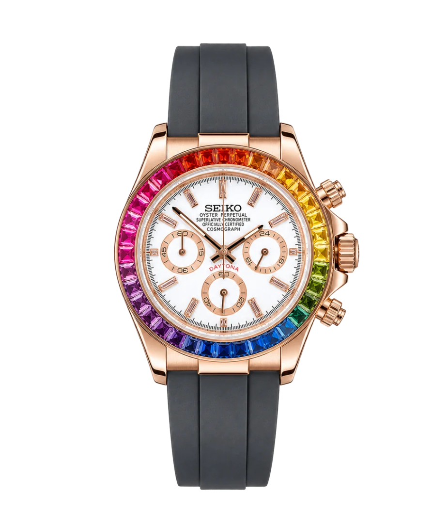 Seiko Mod Daytona Rainbow White - Watches By Cody