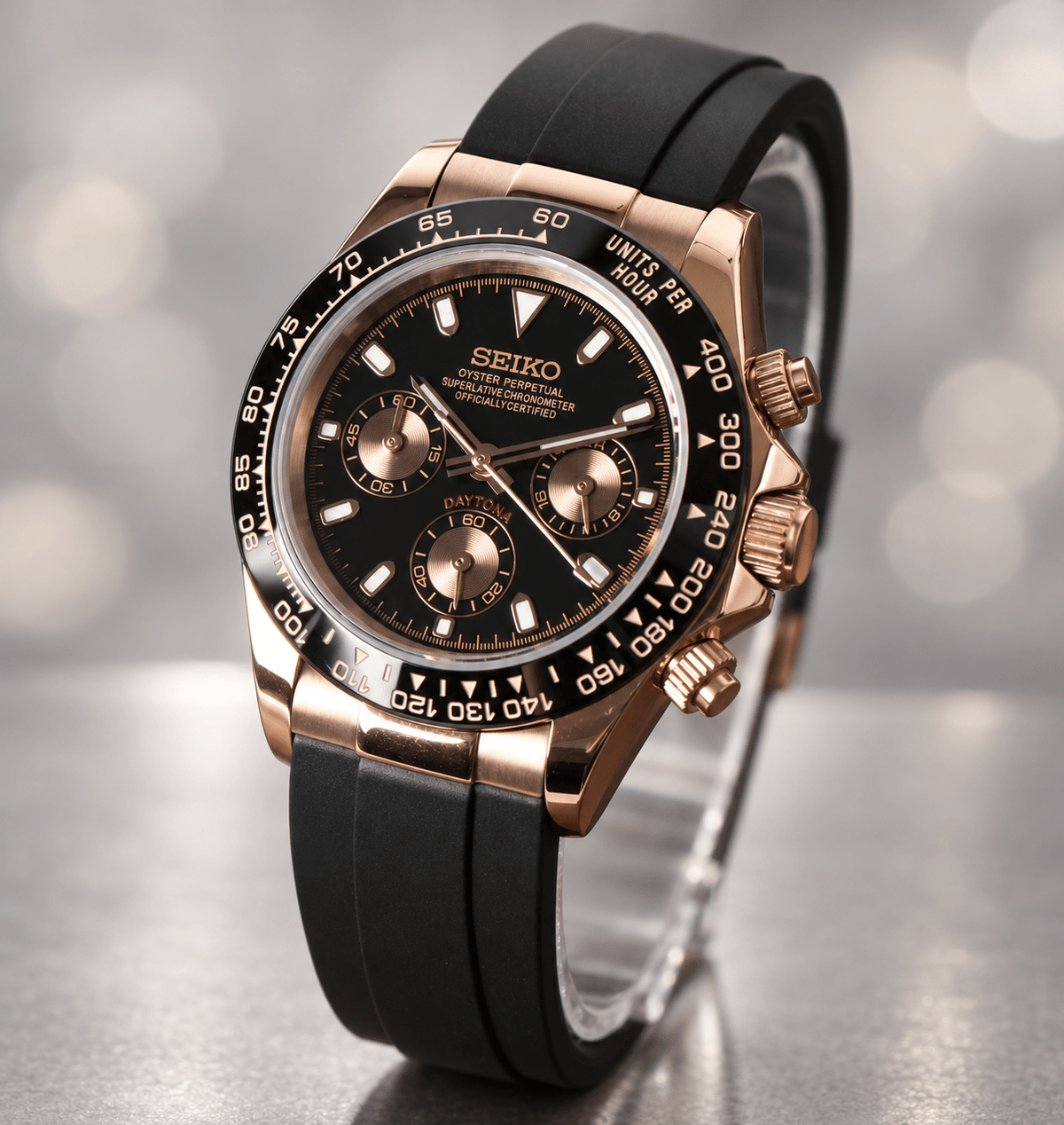 Seiko Mod Daytona RG Black - Watches By Cody