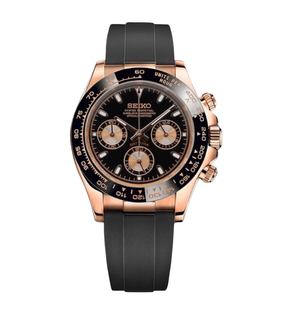 Seiko Mod Daytona RG Black - Watches By Cody