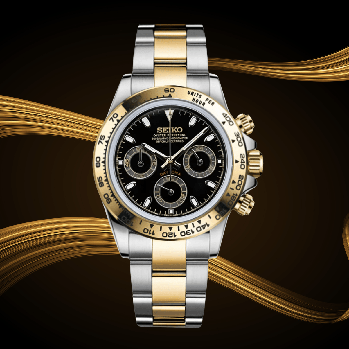 Seiko Mod Daytona Two - tone Black - Watches By Cody