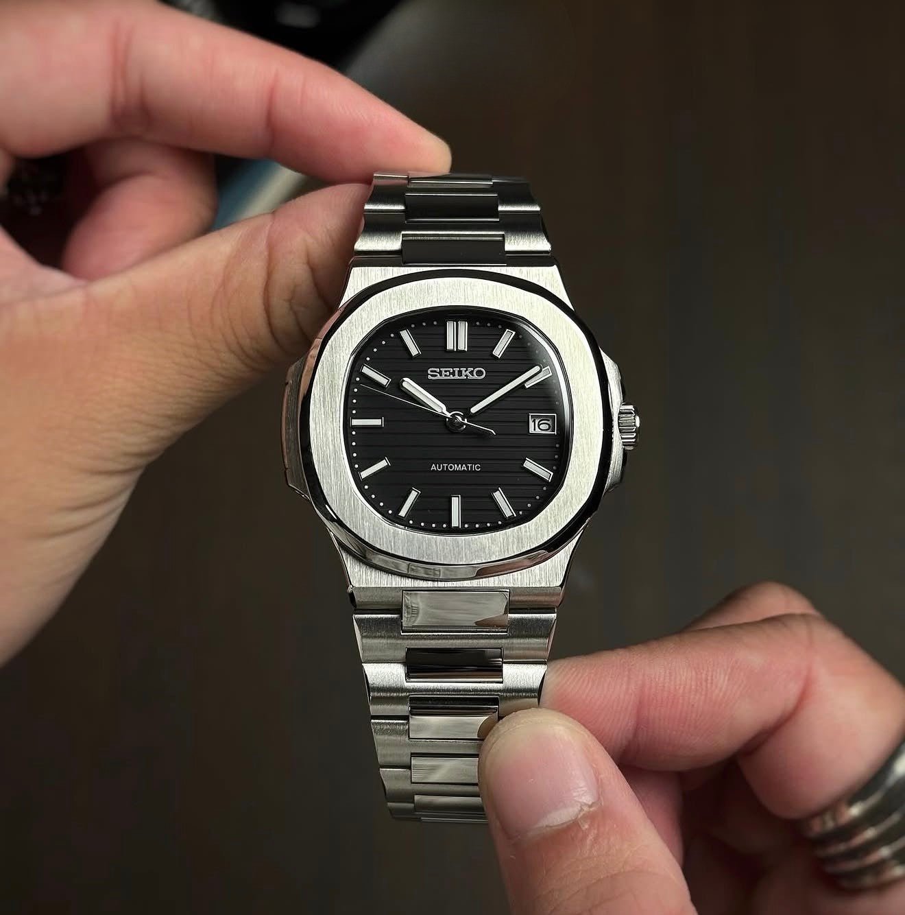 Seiko Mod Nautilus Black - Watches By Cody
