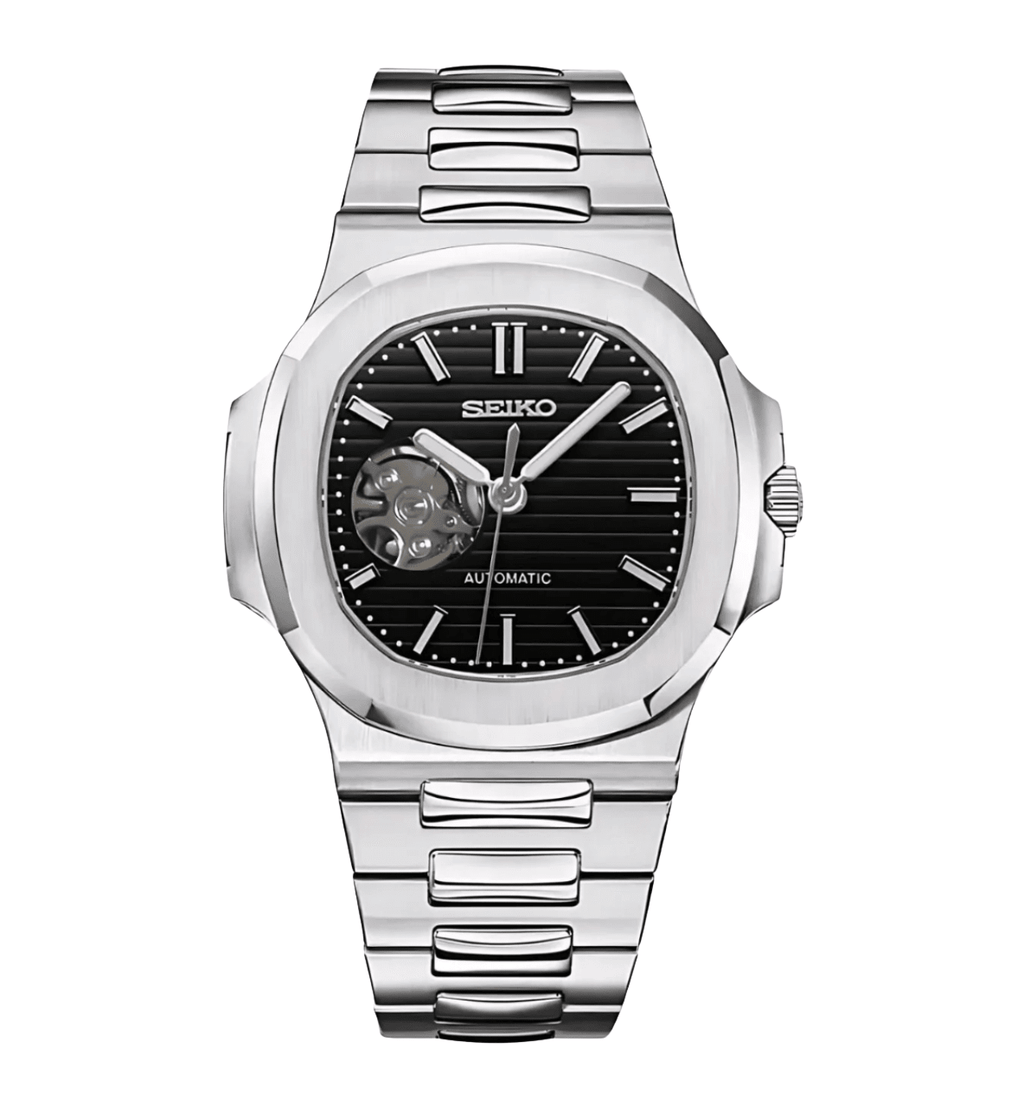 Seiko Mod Nautilus Black Open Heart - Watches By Cody