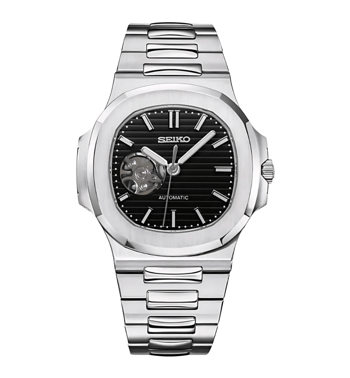 Seiko Mod Nautilus Black Open Heart - Watches By Cody
