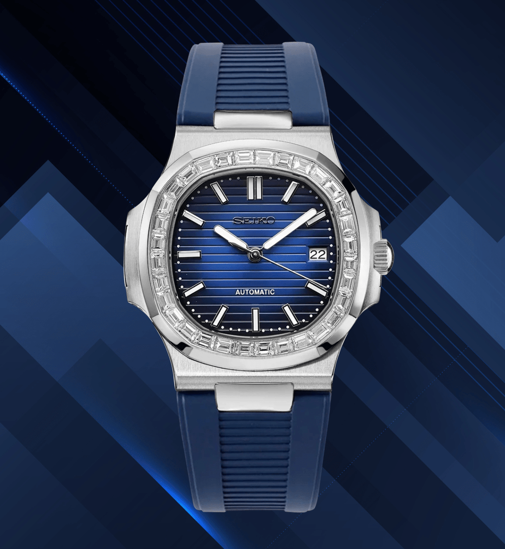 Seiko Mod Nautilus Diamond Blue - Watches By Cody