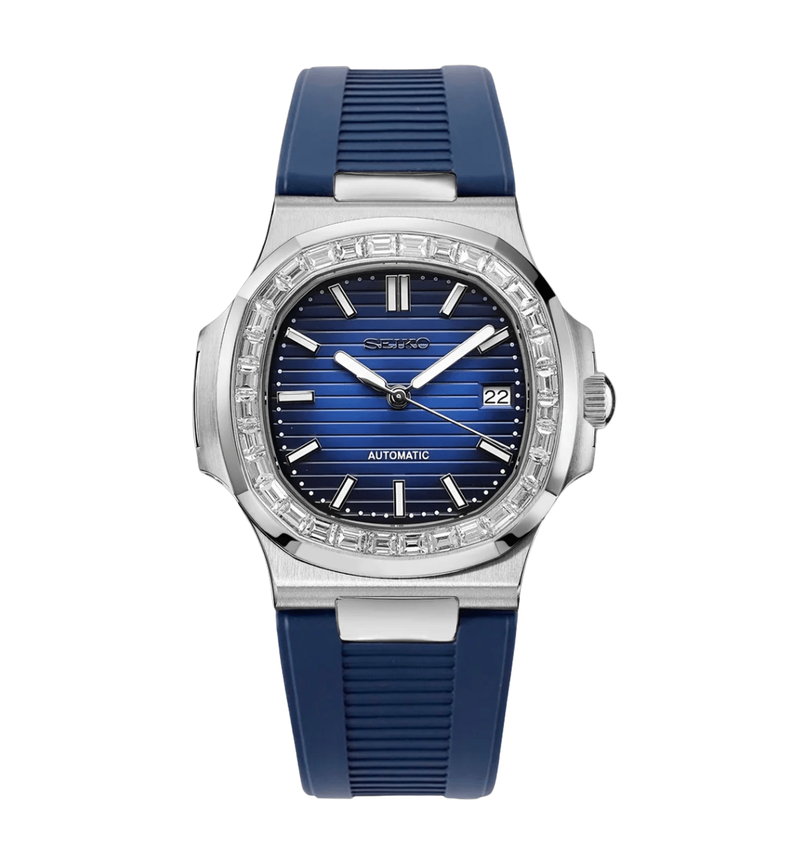 Seiko Mod Nautilus Diamond Blue - Watches By Cody