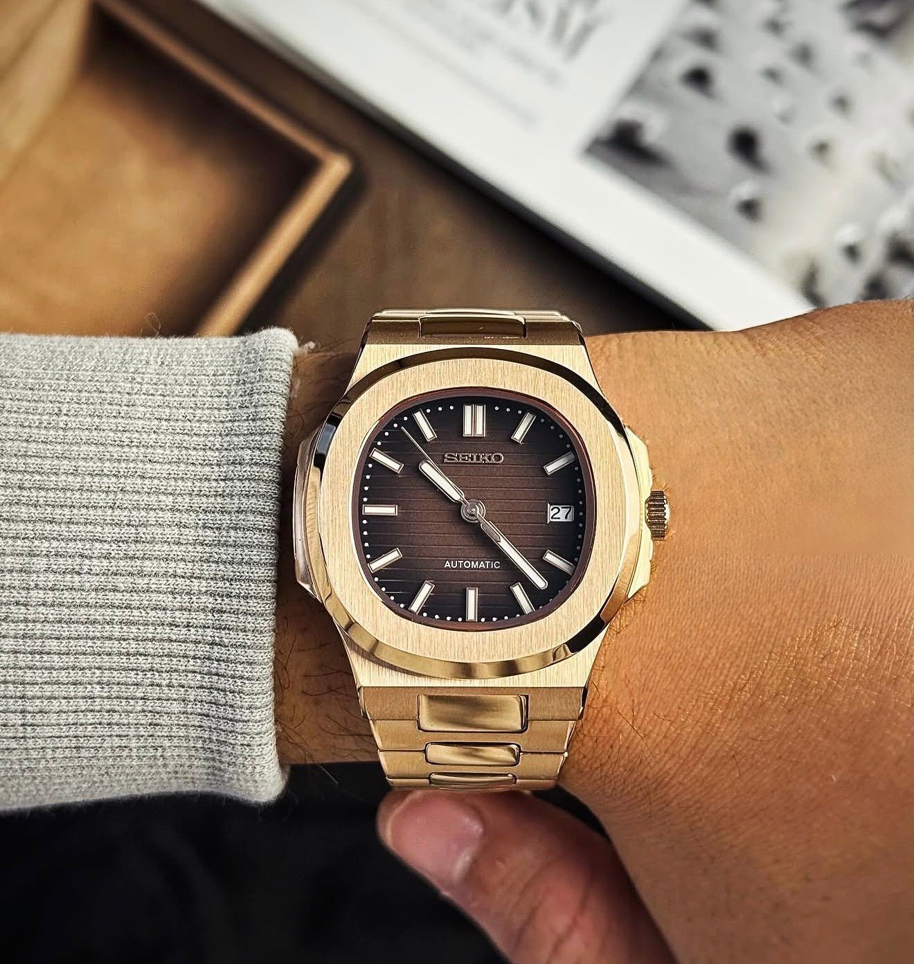 Seiko Mod Nautilus RG Chocolate - Watches By Cody