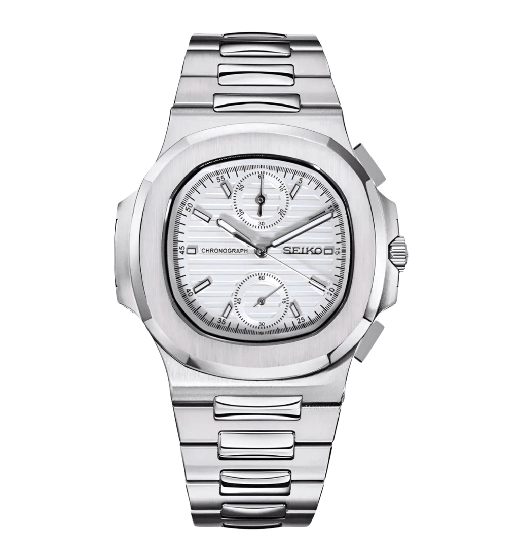 Seiko Mod Nautilus White Chrono - Watches By Cody