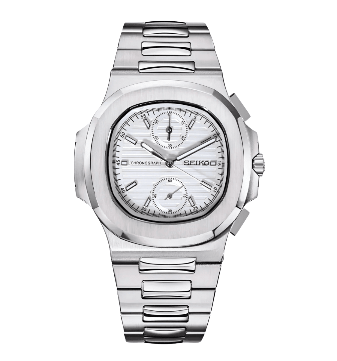 Seiko Mod Nautilus White Chrono - Watches By Cody