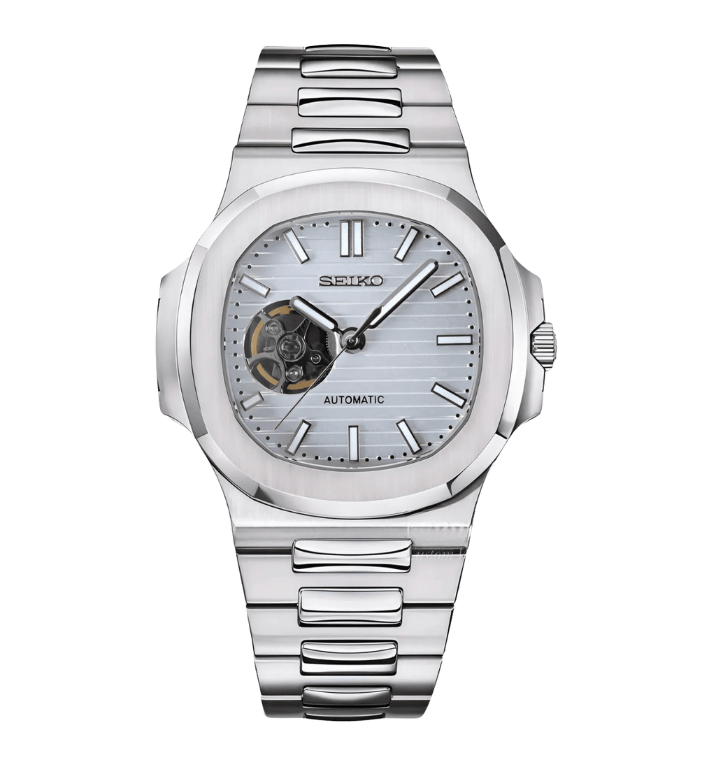 Seiko Mod Nautilus White Open Heart - Watches By Cody