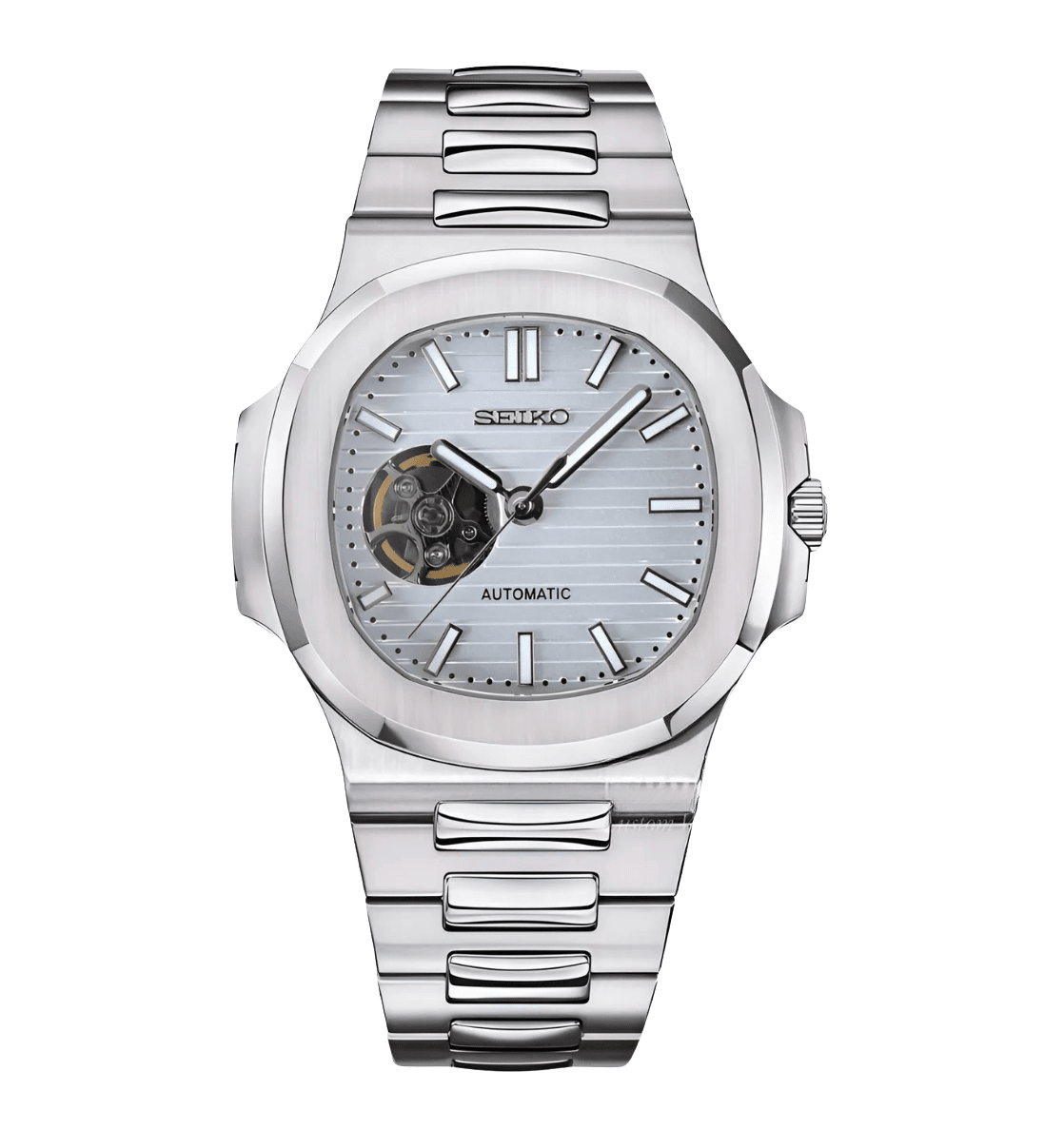 Seiko Mod Nautilus White Open Heart - Watches By Cody